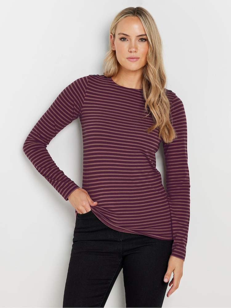 Long Tall Sally Pink Stripe Button Shoulder T-Shirt - Image 1 of 5