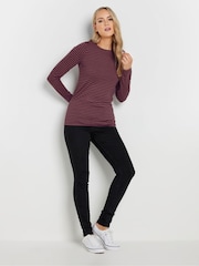 Long Tall Sally Pink Stripe Button Shoulder T-Shirt - Image 2 of 5