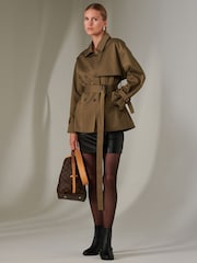 Jolie Moi Green Mini Cropped Trench Coat - Image 1 of 6