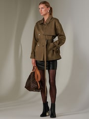 Jolie Moi Green Mini Cropped Trench Coat - Image 2 of 6