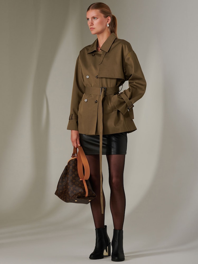 Jolie Moi Green Mini Cropped Trench Coat - Image 2 of 6
