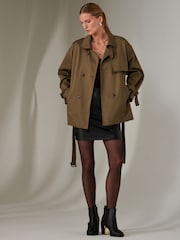 Jolie Moi Green Mini Cropped Trench Coat - Image 3 of 6