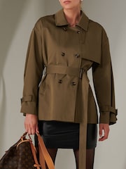 Jolie Moi Green Mini Cropped Trench Coat - Image 4 of 6