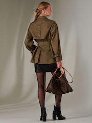 Jolie Moi Green Mini Cropped Trench Coat - Image 5 of 6