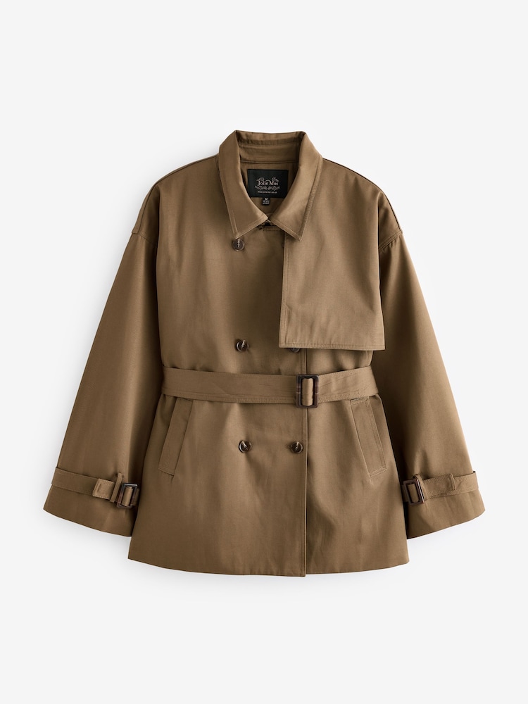 Jolie Moi Green Mini Cropped Trench Coat - Image 6 of 6