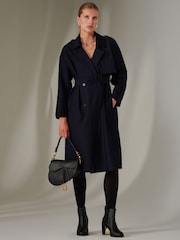 Jolie Moi Blue Belted Longline Trench Coat - Image 1 of 7