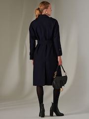 Jolie Moi Blue Belted Longline Trench Coat - Image 2 of 7