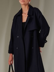 Jolie Moi Blue Belted Longline Trench Coat - Image 3 of 7