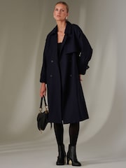 Jolie Moi Blue Belted Longline Trench Coat - Image 6 of 7