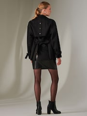 Jolie Moi Black Mini Cropped Trench Coat - Image 3 of 5