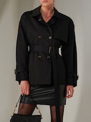 Jolie Moi Black Mini Cropped Trench Coat - Image 5 of 5