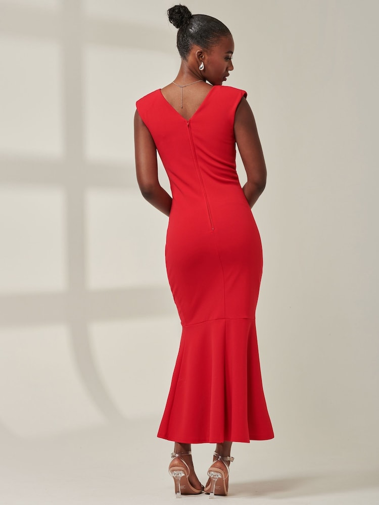 Jolie Moi Red Tara Sleeveless Draped Maxi Dress - Image 2 of 6 Jolie Moi Red Tara Sleeveless Draped Maxi Dress - Image 2 of 6