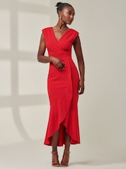 Jolie Moi Red Tara Sleeveless Draped Maxi Dress - Image 6 of 6