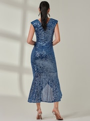 Jolie Moi Blue Sequin Fishtail Maxi Dress - Image 2 of 6