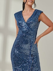 Jolie Moi Blue Sequin Fishtail Maxi Dress - Image 3 of 6