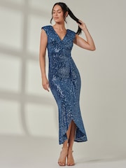 Jolie Moi Blue Sequin Fishtail Maxi Dress - Image 5 of 6