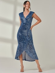 Jolie Moi Blue Sequin Fishtail Maxi Dress - Image 6 of 6