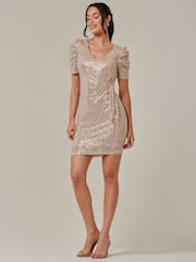 Jolie Moi Cream Ruched Sequin Pencil Dress - Image 6 of 6