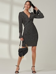 Jolie Moi Black Twist Front Bodycon Dress - Image 6 of 6