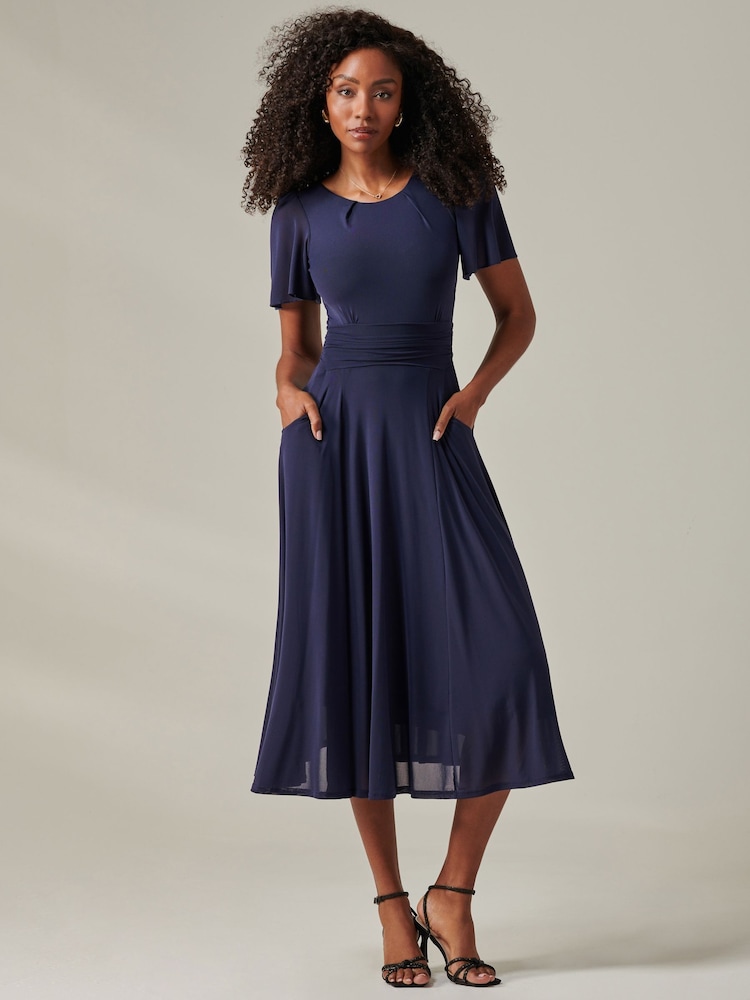 Jolie Moi Blue Ayla Plain Mesh Maxi Dress - Image 1 of 6