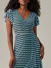 Jolie Moi Blue Geo Print Ruffle Hem Mesh Maxi Dress - Image 3 of 6