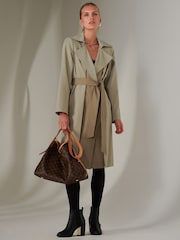 Jolie Moi Green Belted Longline Trench Coat - Image 1 of 6