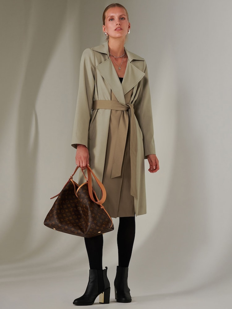Jolie Moi Green Belted Longline Trench Coat - Image 1 of 6