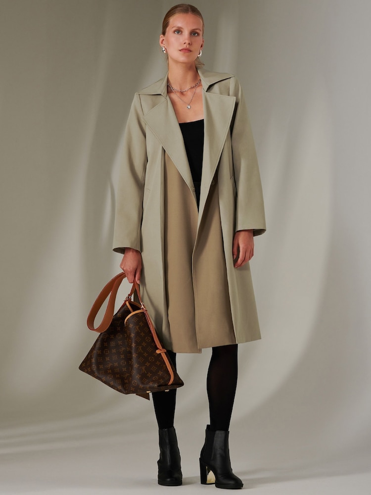 Jolie Moi Green Belted Longline Trench Coat - Image 2 of 6