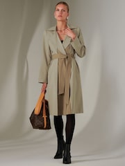 Jolie Moi Green Belted Longline Trench Coat - Image 3 of 6