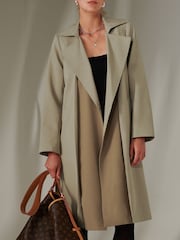 Jolie Moi Green Belted Longline Trench Coat - Image 5 of 6
