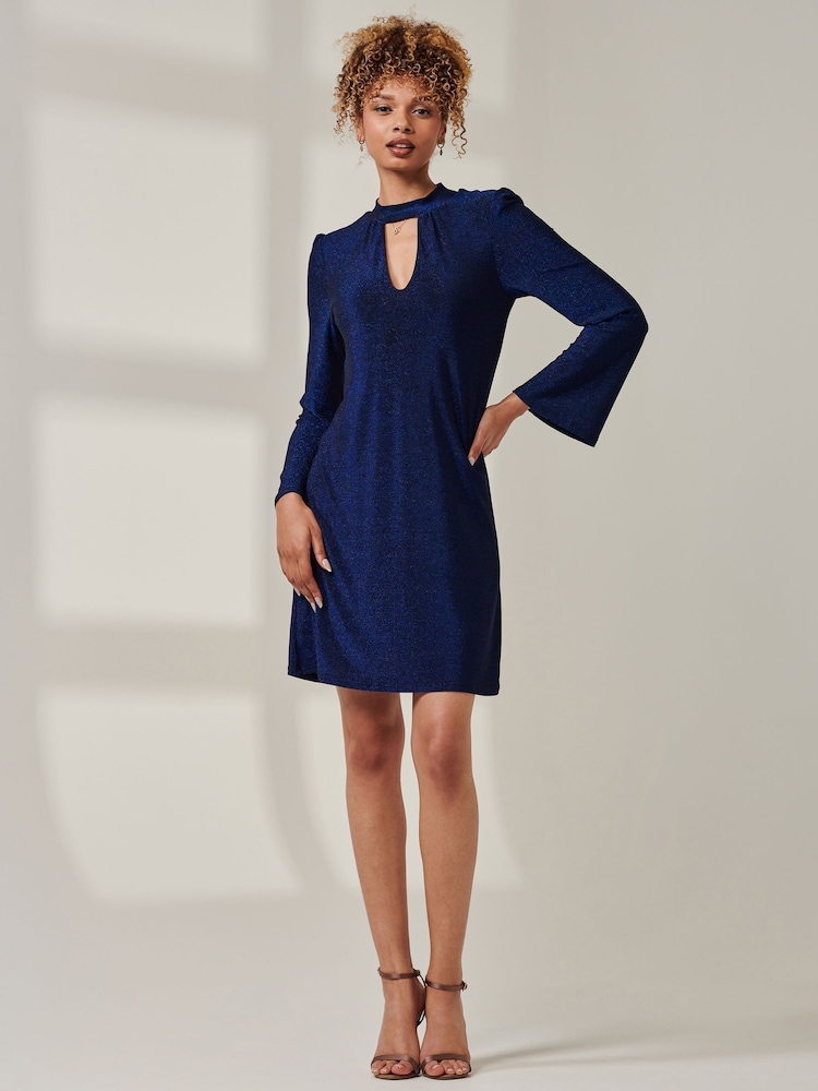 Jolie Moi Blue Dana Metallic Tunic Dress - Image 1 of 6