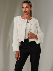 Jolie Moi Cream Button Through Tweed Jacket - Image 3 of 6