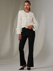 Jolie Moi Cream Button Through Tweed Jacket - Image 4 of 6