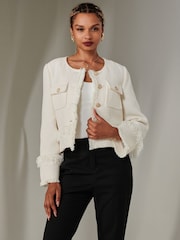 Jolie Moi Cream Button Through Tweed Jacket - Image 5 of 6