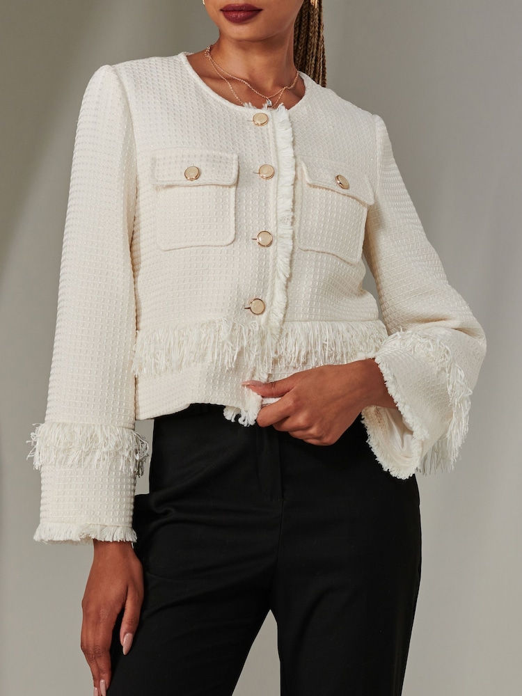 Jolie Moi Cream Button Through Tweed Jacket - Image 6 of 6