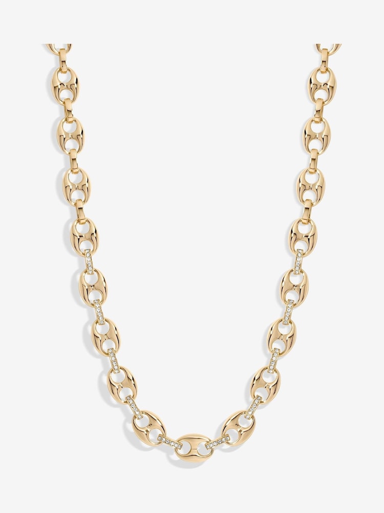 Mood Gold Tone Crystal Button Link Chain Necklace - Image 1 of 3