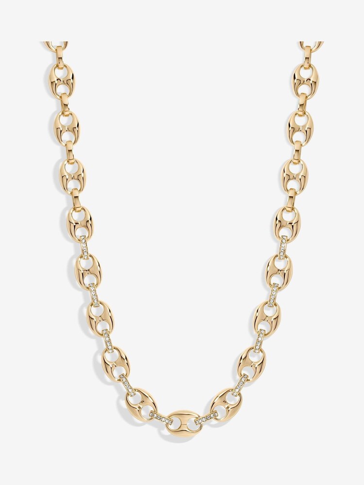 Mood Gold Tone Crystal Button Link Chain Necklace - Image 1 of 3 Mood Gold Tone Crystal Button Link Chain Necklace - Image 1 of 3