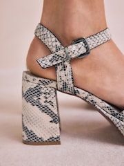 Snake Forever Comfort® Leather Square Toe Strappy Buckle Detail Platform Block Heels - Image 4 of 9