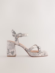 Snake Forever Comfort® Leather Square Toe Strappy Buckle Detail Platform Block Heels - Image 6 of 9