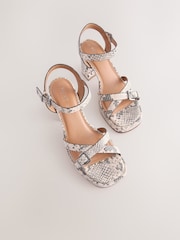 Snake Forever Comfort® Leather Square Toe Strappy Buckle Detail Platform Block Heels - Image 7 of 9