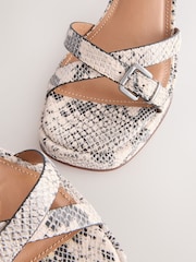 Snake Forever Comfort® Leather Square Toe Strappy Buckle Detail Platform Block Heels - Image 9 of 9