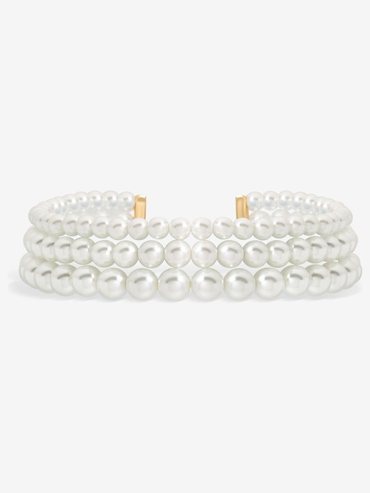 Mood Silver Cream Pearl 3 Row Choker Necklace - Image 1 of 3