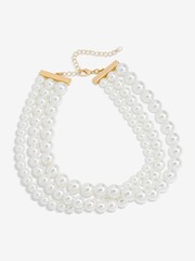 Mood Silver Cream Pearl 3 Row Choker Necklace - Image 2 of 3