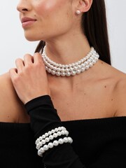 Mood Silver Cream Pearl 3 Row Choker Necklace - Image 3 of 3