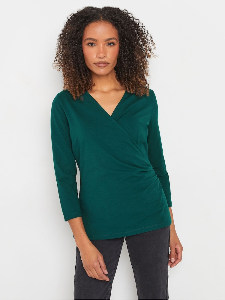 M&Co Blue 3/4 Sleeve Wrap Top - Image 1 of 7