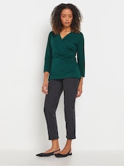 M&Co Blue 3/4 Sleeve Wrap Top - Image 2 of 7