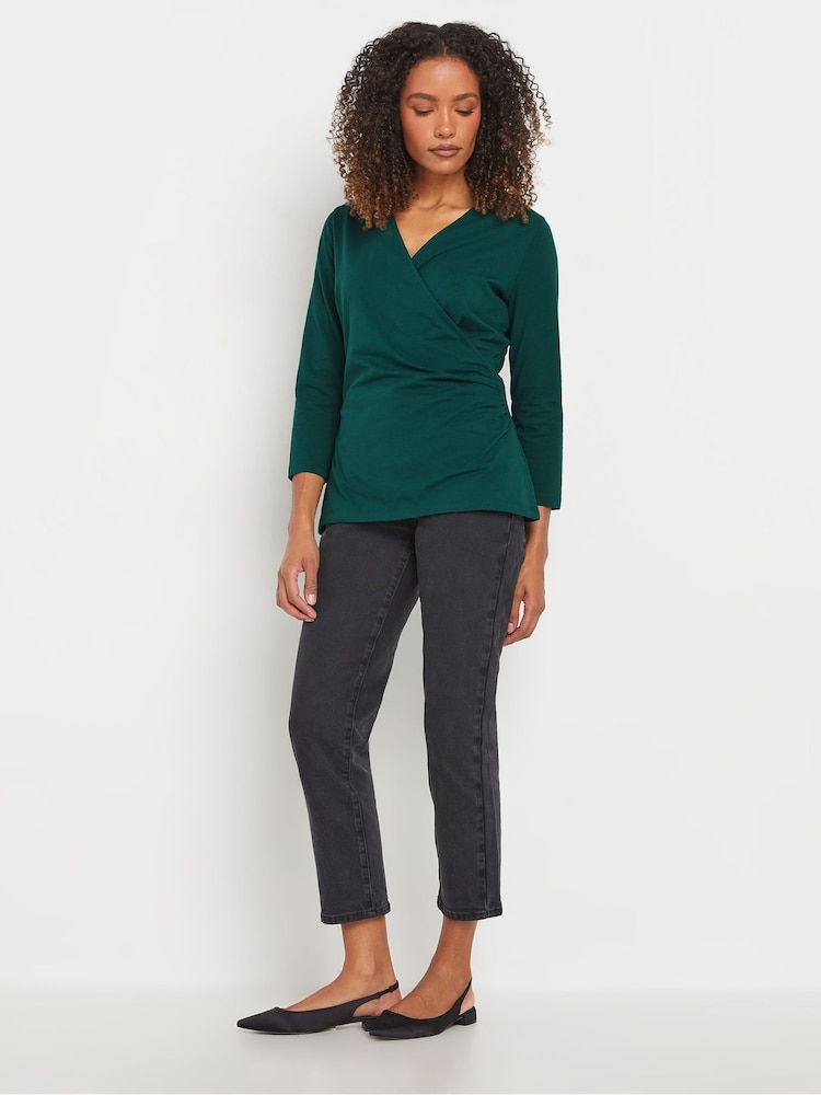 M&Co Blue 3/4 Sleeve Wrap Top - Image 2 of 7