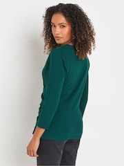 M&Co Blue 3/4 Sleeve Wrap Top - Image 3 of 7