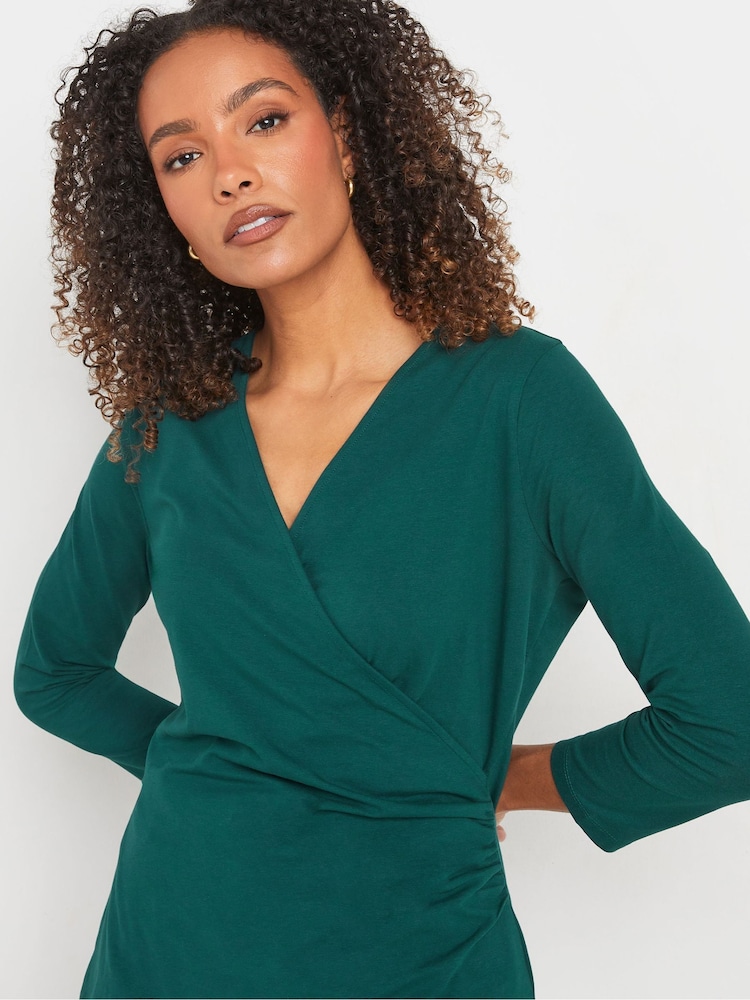 M&Co Blue 3/4 Sleeve Wrap Top - Image 4 of 7
