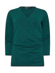 M&Co Blue 3/4 Sleeve Wrap Top - Image 5 of 7
